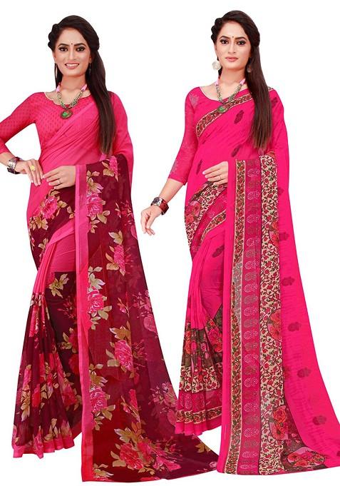 Magenta Embroidered Georgette Saree Set