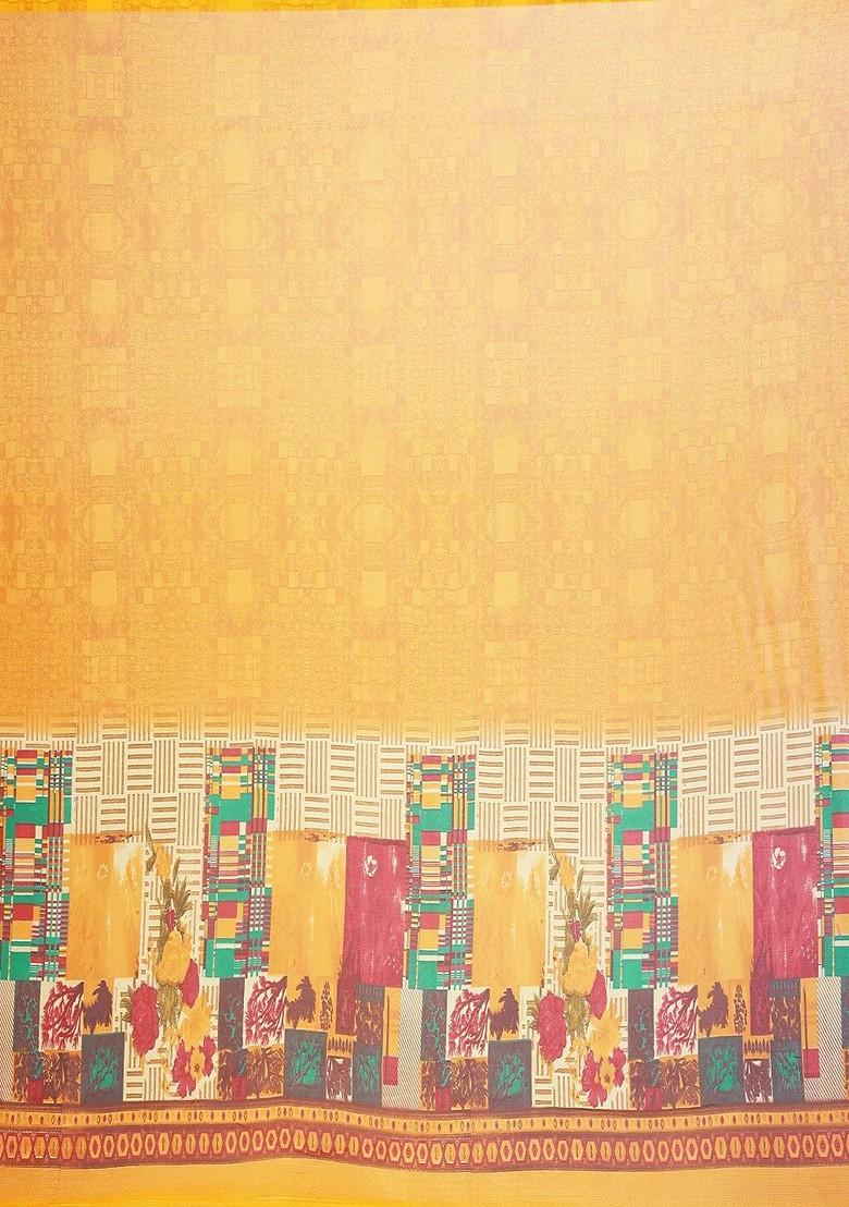 Brown Printed Georgette Saree Set (Set Of 2)