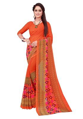 Orange Embroidered Georgette Saree Set