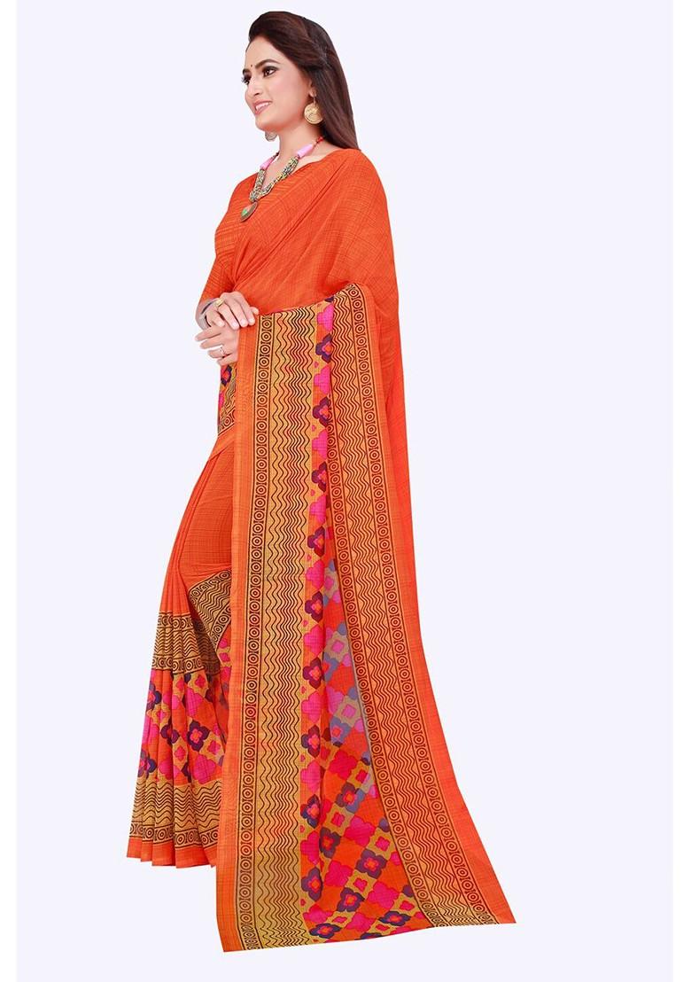 Orange Embroidered Georgette Saree Set