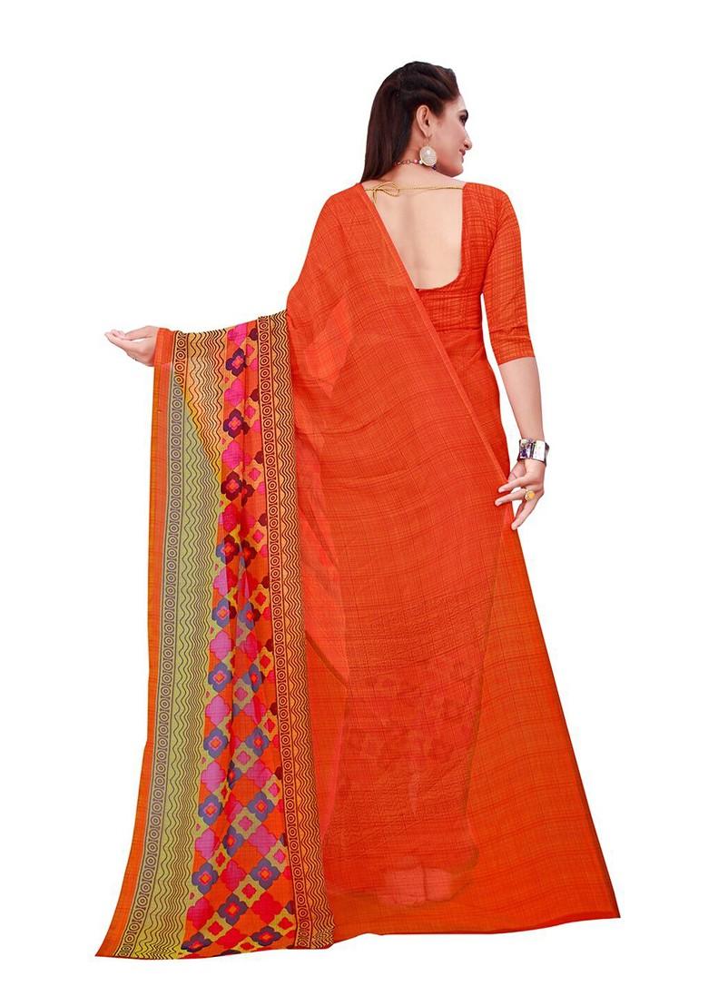 Orange Embroidered Georgette Saree Set