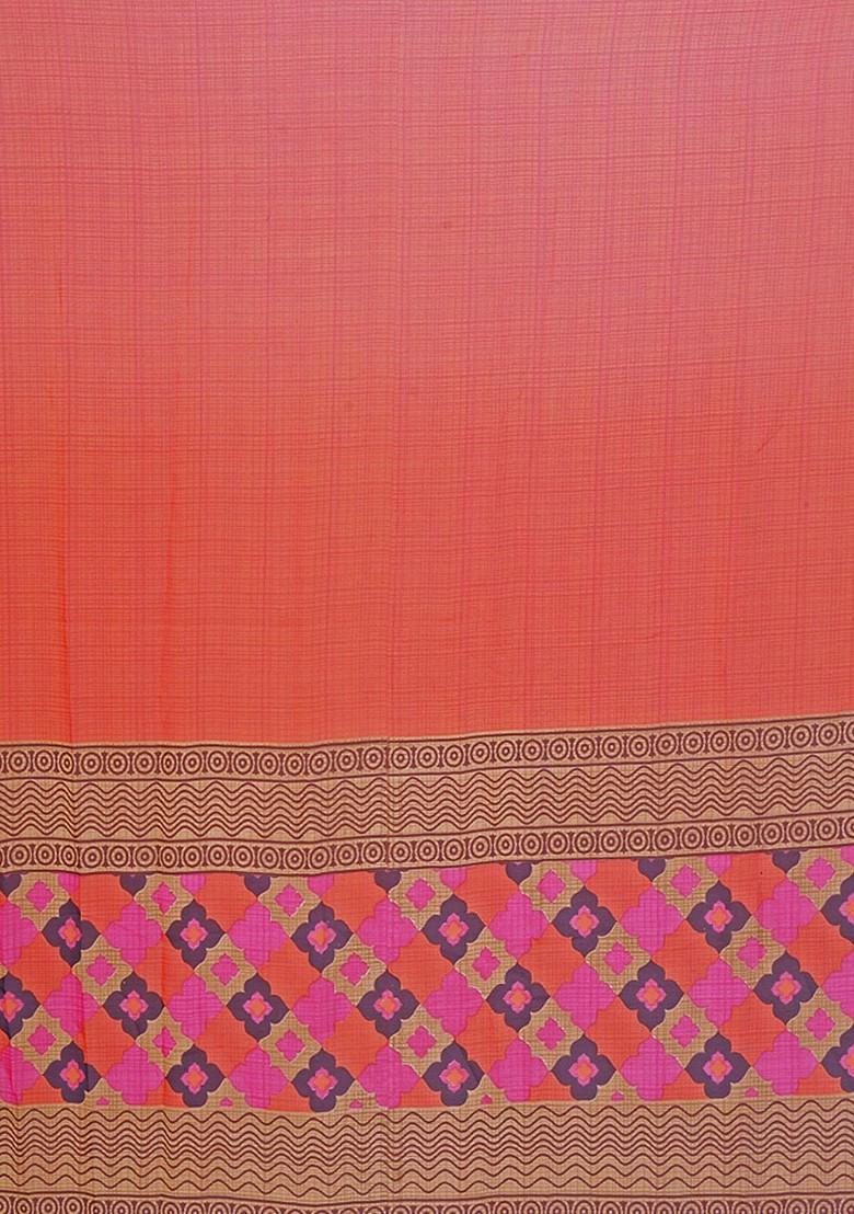 Orange Embroidered Georgette Saree Set (Set Of 2)