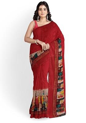 Peach Embroidered Georgette Saree Set