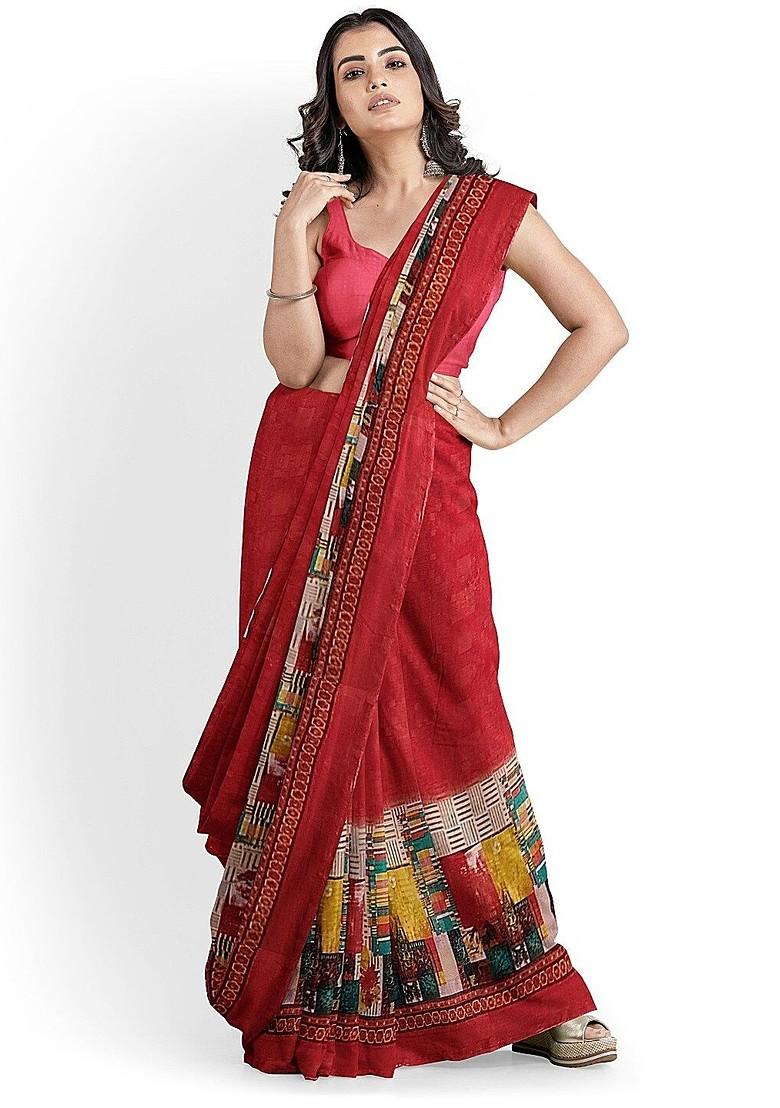 Peach Embroidered Georgette Saree Set