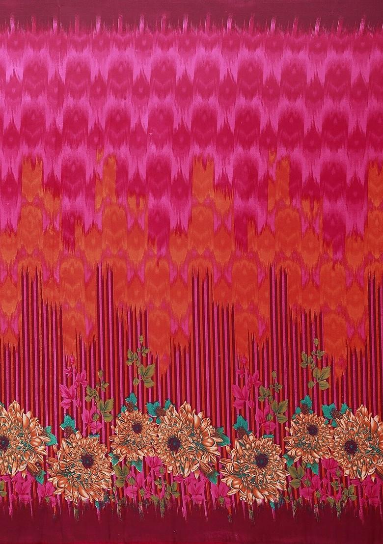 Pink Embroidered Georgette Saree Set (Set Of 2)