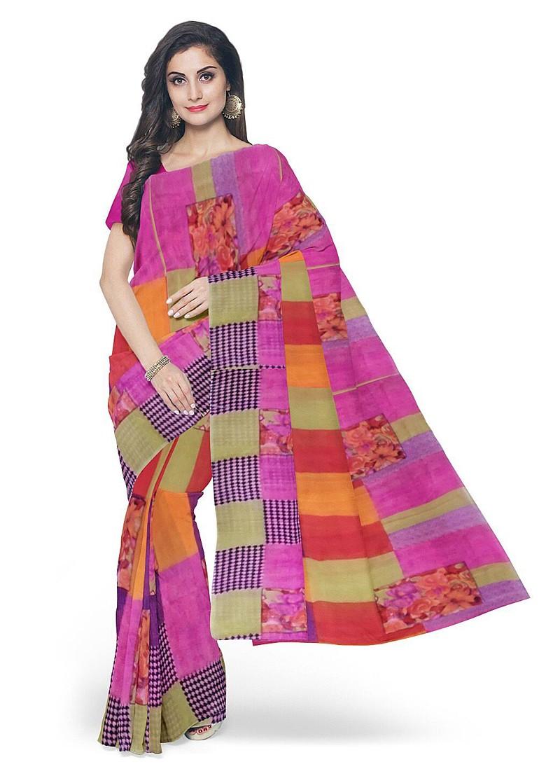 Pink Printed Georgette Saree Set