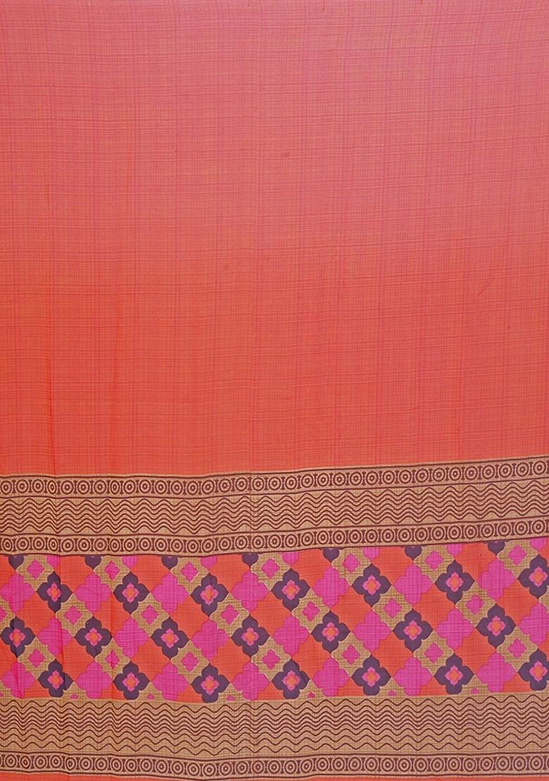 Orange Floral Georgette Saree Set (Set Of 2)