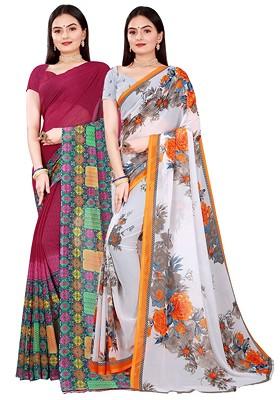 Maroon Embroidered Georgette Saree Set