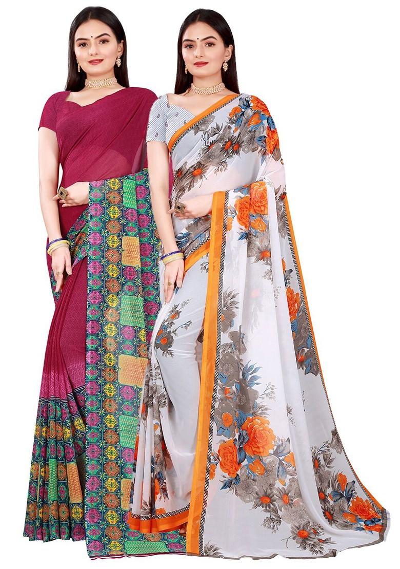 Maroon Embroidered Georgette Saree Set