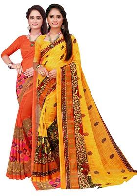 Orange Embroidered Georgette Saree Set