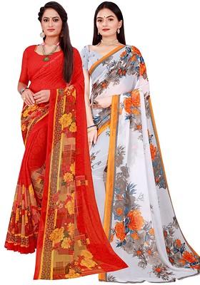 White Embroidered Georgette Saree Set