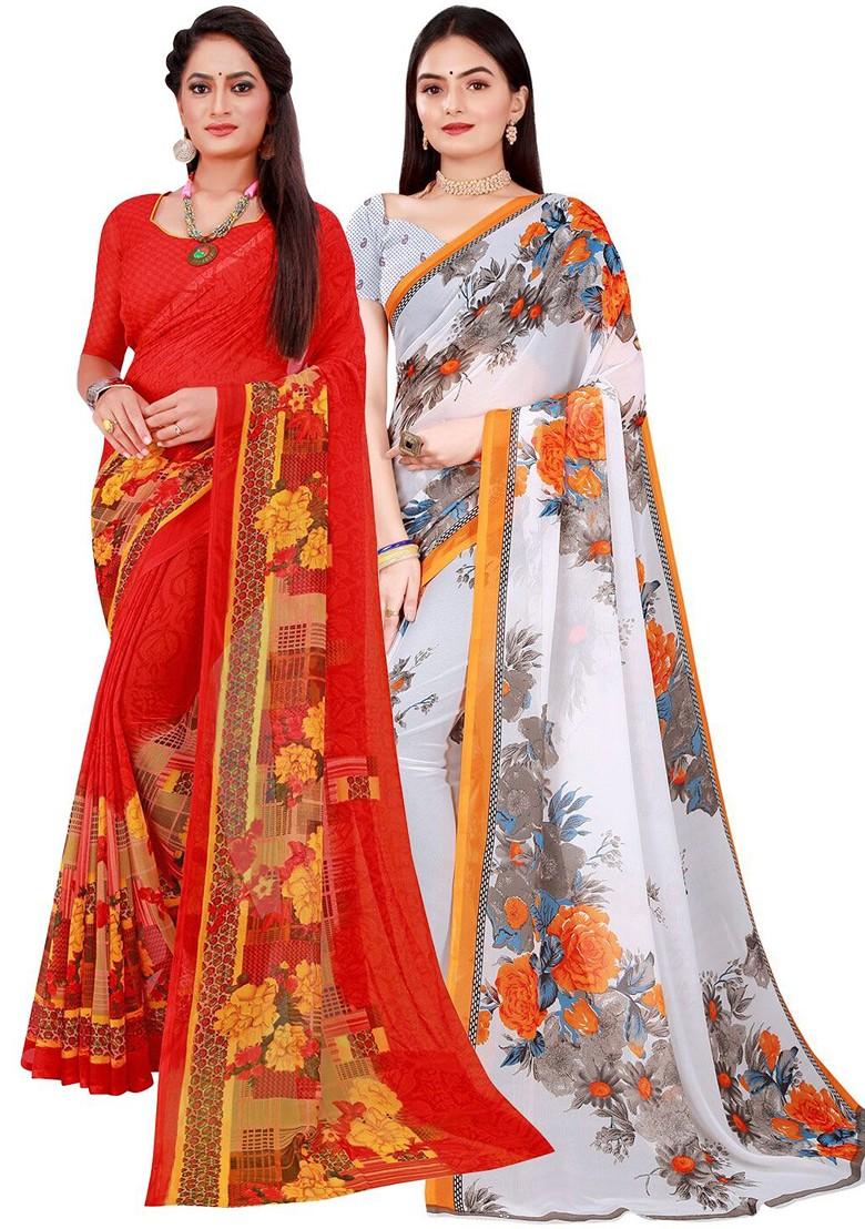 White Embroidered Georgette Saree Set