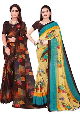 Black Embroidered Georgette Saree Set (Set Of 2)