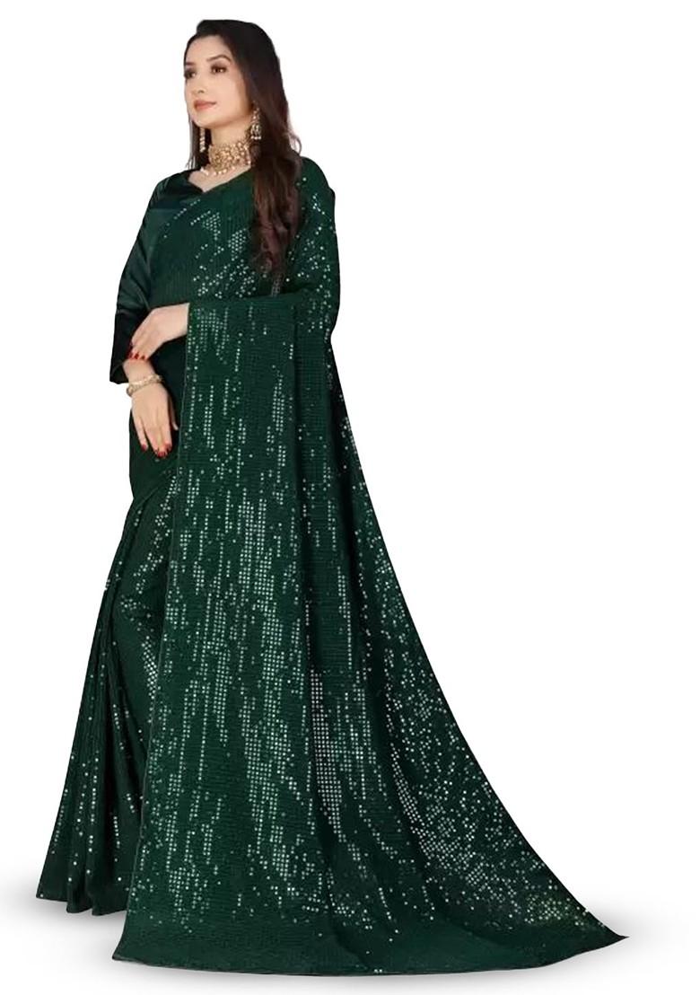 Green Embellished Poly Blend Saree Set