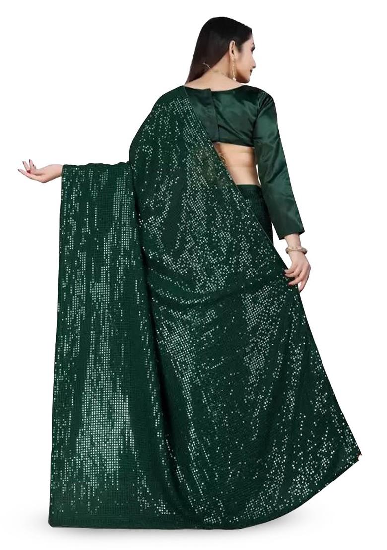 Green Embellished Poly Blend Saree Set