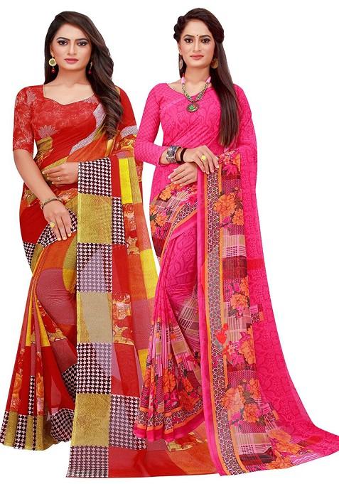 Magenta Floral Georgette Saree Set