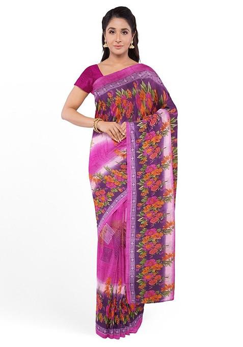 Pink Floral Georgette Saree Set
