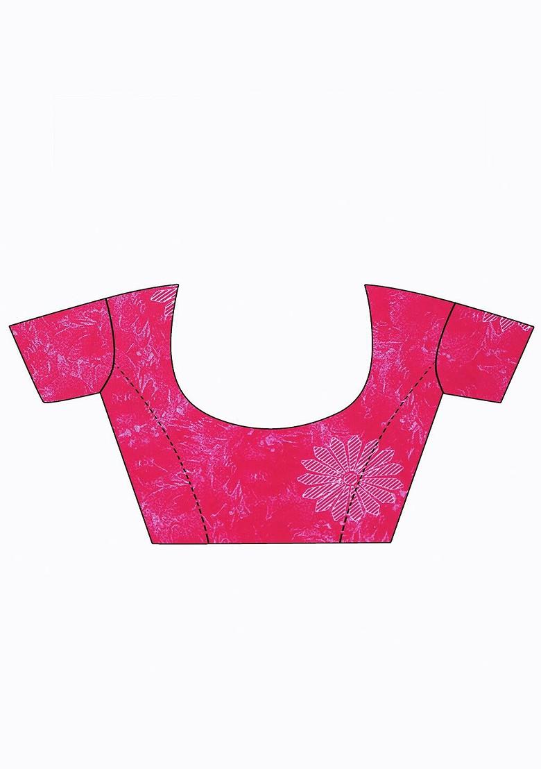 Magenta Printed Poly Blend Saree Set (Set Of 2)