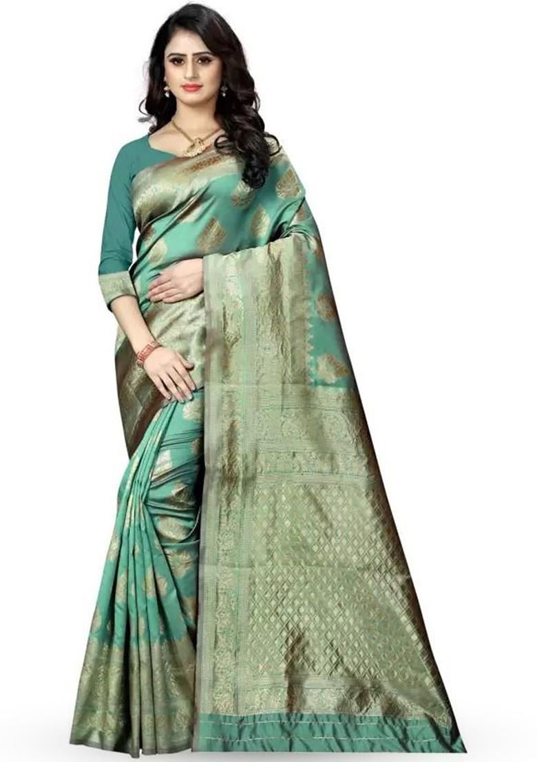 Green woven Kanjeevaram Saree Set