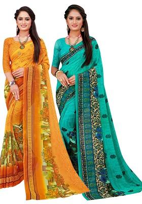 Turquoise Blue Embroidered Georgette Saree Set