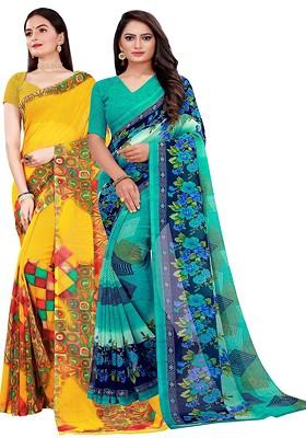 Multi Embroidered Georgette Saree (Set Of 2)