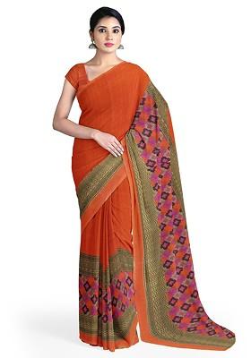 Orange Floral Georgette Saree Set