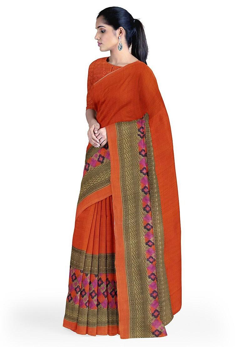 Orange Floral Georgette Saree Set