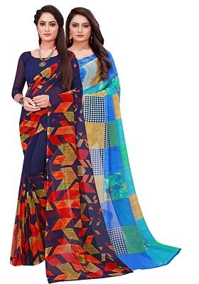 Black Printed Georgette Saree Set