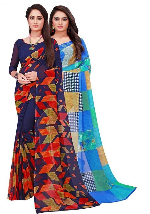Black Printed Georgette Saree Set