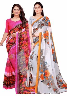 White Embroidered Georgette Saree Set