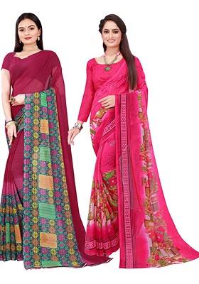 Maroon Embroidered Georgette Saree Set