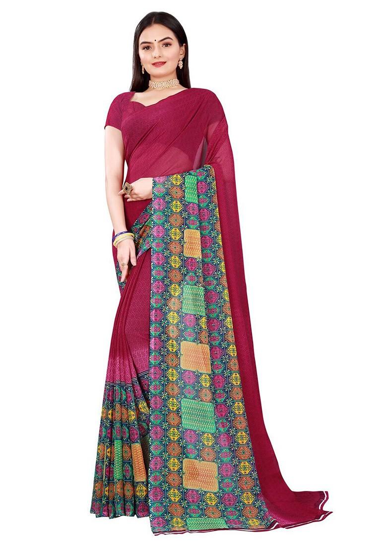 Maroon Embroidered Georgette Saree Set