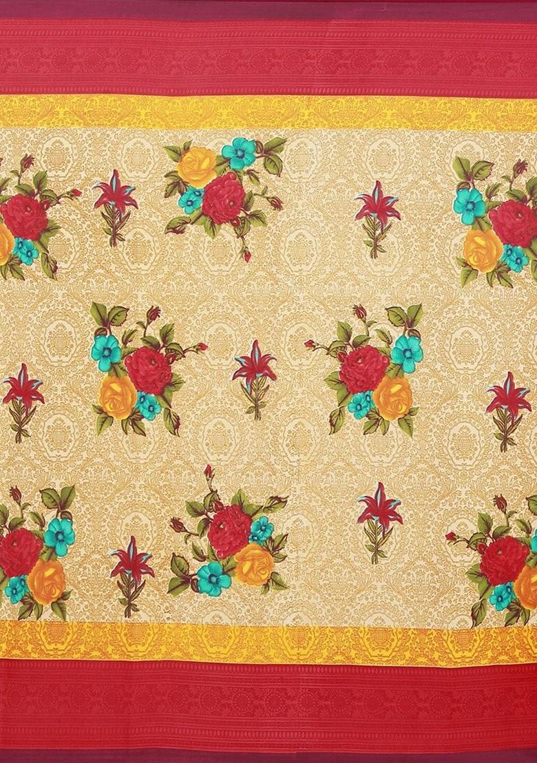 Turquoise Blue Printed Georgette Saree Set (Set Of 2)