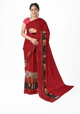 Peach Printed Georgette Saree Set