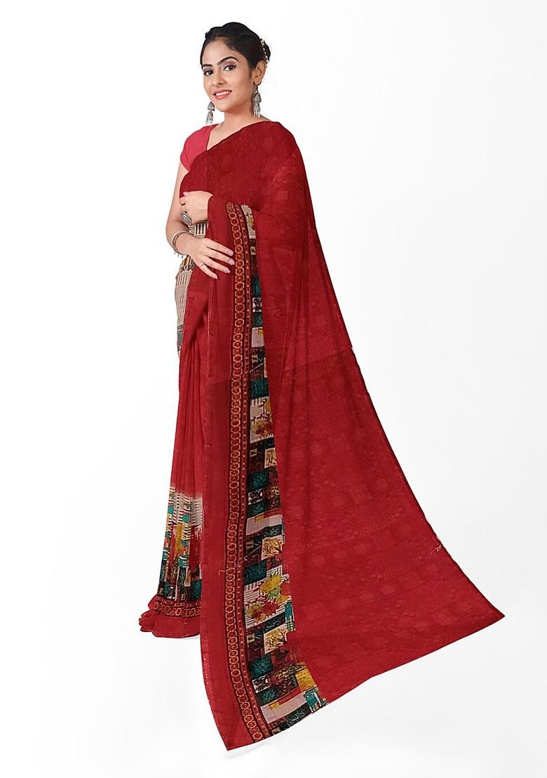 Peach Printed Georgette Saree Set