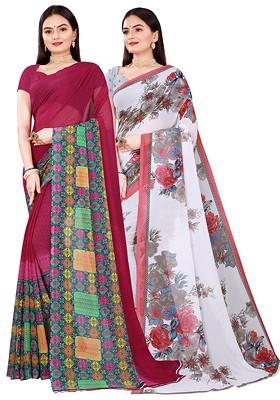 Maroon Embroidered Georgette Saree Set (Set Of 2)