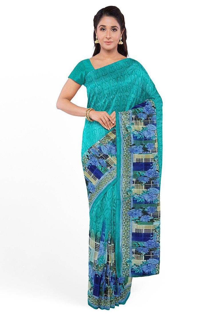 Teal Green Floral Georgette Saree Set