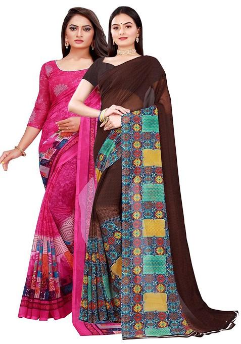 Magenta Embroidered Georgette Saree Set