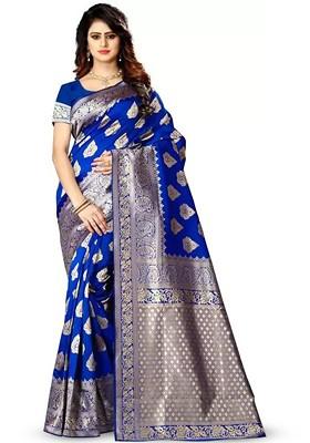 Blue woven Kanjeevaram Saree Set