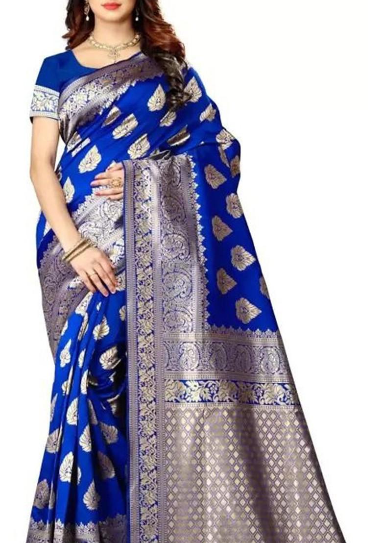 Blue woven Kanjeevaram Saree Set