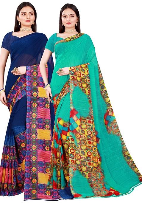 Green Embroidered Georgette Saree Set