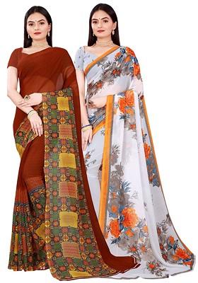 White Embroidered Georgette Saree Set