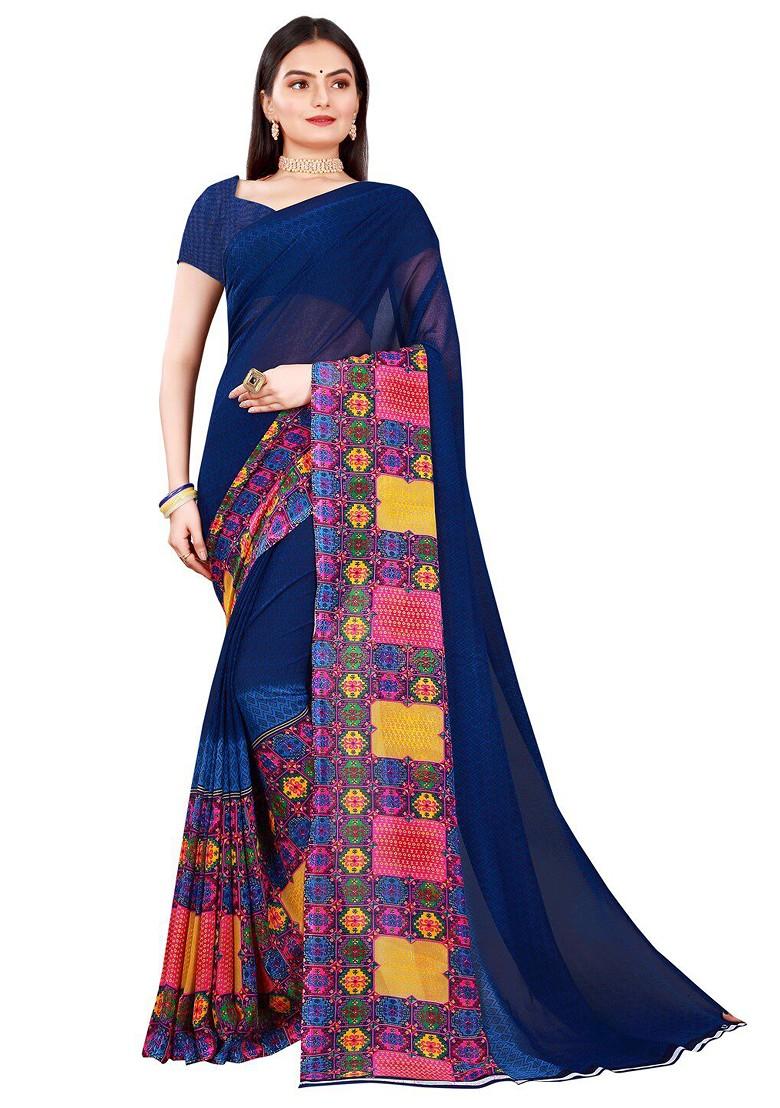 Beige Embroidered Georgette Saree Set (Set Of 2)