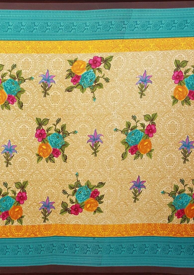 Beige Embroidered Georgette Saree Set (Set Of 2)