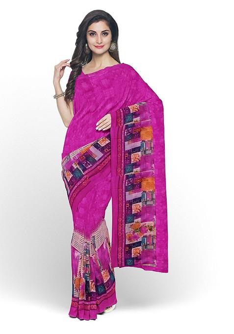 Pink Embroidered Georgette Saree Set