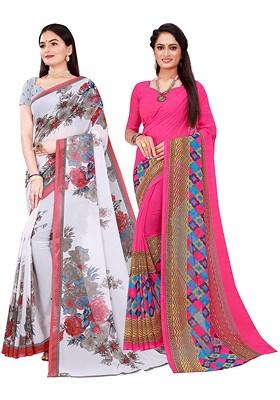 Multi Embroidered Georgette Saree Set ( Set of 2)