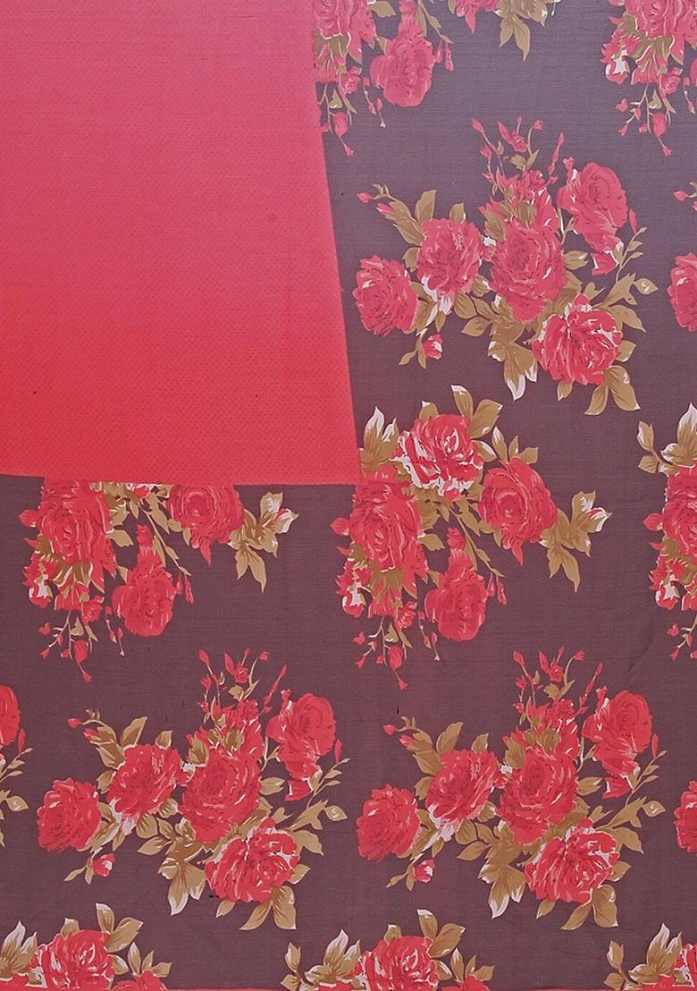 Magenta Printed Georgette Saree Set (Set Of 2)