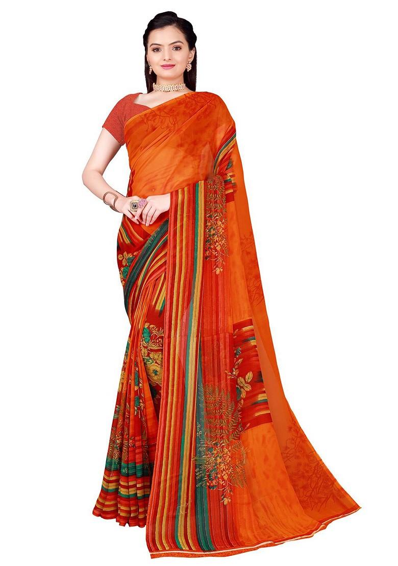 Olive Green Embroidered Georgette Saree Set (Set Of 2)