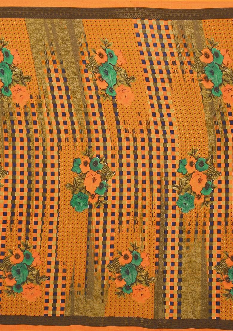 Orange Floral Georgette Saree Set