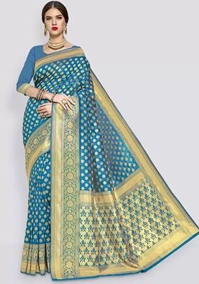 Teal Green woven Silk Saree Set